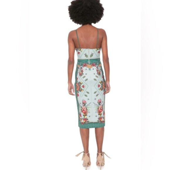 NWT COLCCI Made in Brazil‎ 🇧🇷 V neck Sleeveless Bodycon Floral Midi Dress Sz 4 - Picture 3 of 14